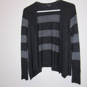 Eileen Fisher womens gray black stripe cardigan sweater-Sz M